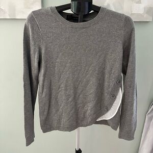 THE LIMITED GRAY LONG SLEEVE SWEATER WITH BUTTONS AND WHITE RUFFLE DETAIL
